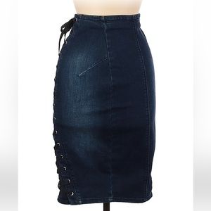 Bebe ribbon lace up denim skirt